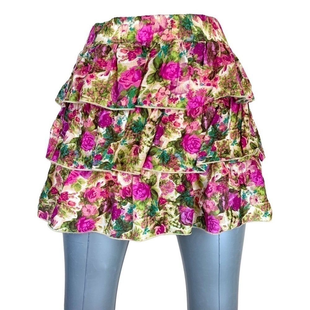 Small Y2k Vintage Floral Ruffle Skirt Cotton Mini Cottage Peasant Juniors 3 5